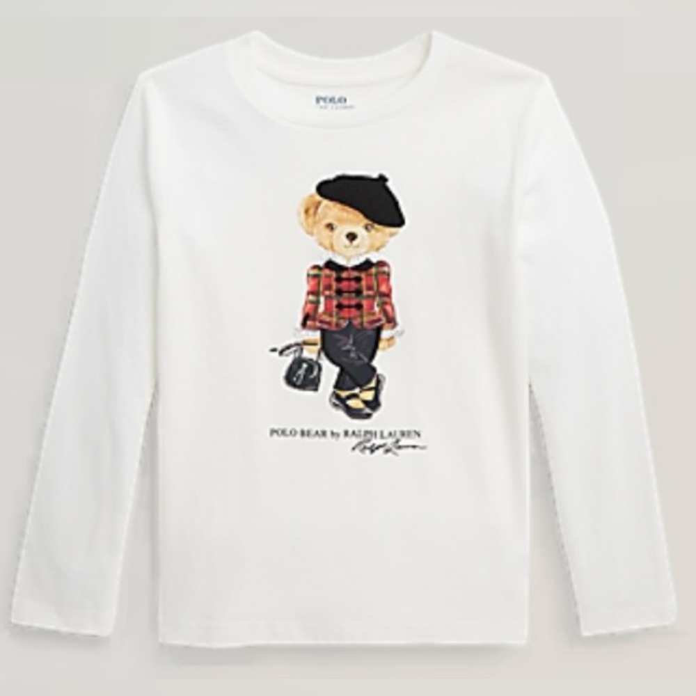 Ralph Lauren‎ Polo Bear Girls’ Sz 6X Parisian Inspired White Long Sleeve Tee
